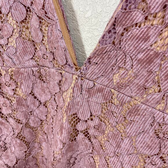 Free People Dangerous Love Pink Lace Corduroy Overlay Mini Dress Size 8 - Picture 2 of 11